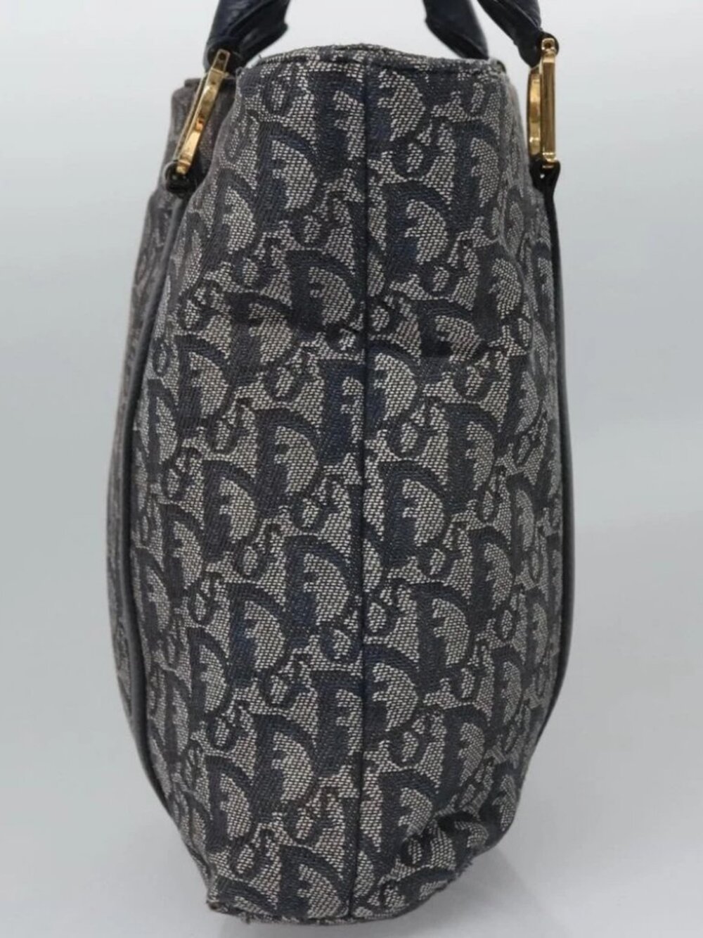 Christian Dior Trotter Canvas Hand Bag Navy Gold - Picture 4 of 16